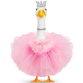 Locmeo pink crown on a goose adds regal garden decor