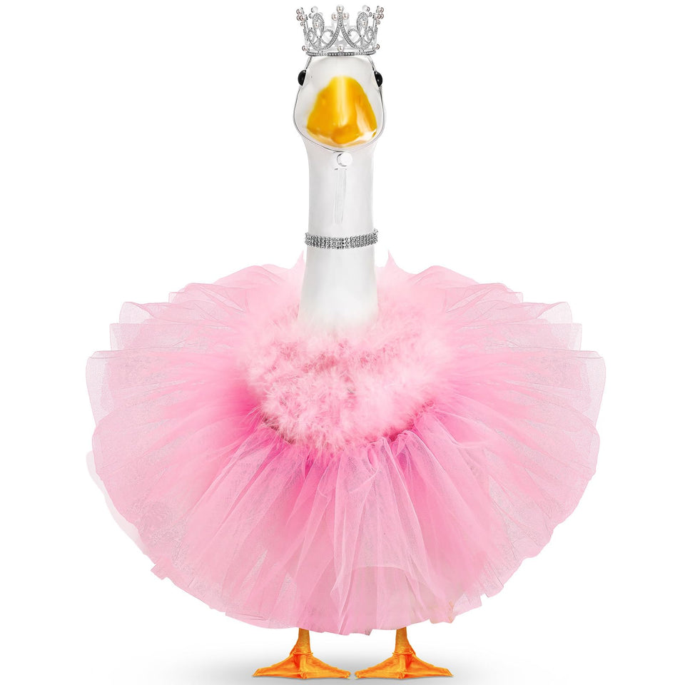 Locmeo pink crown on a goose adds regal garden decor