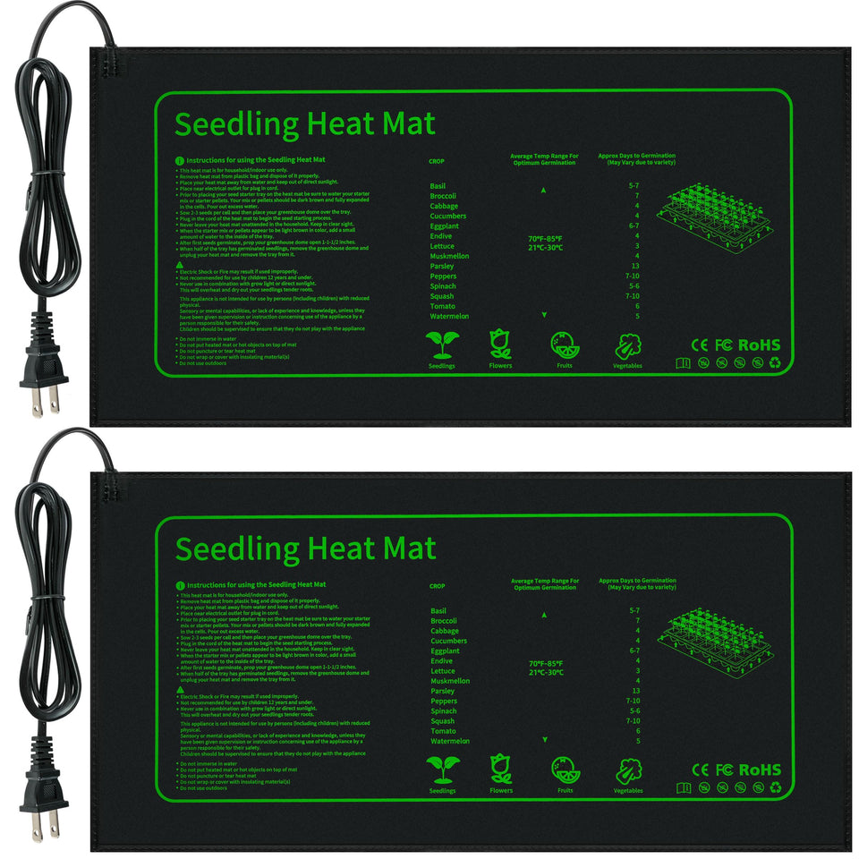 LOCONHA seedling heat mat top view showing a black 10x20.75-inch pad in a tray.