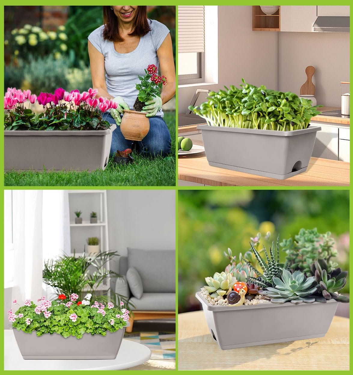 LOCONHA window box planter 7-pack supports flowers, herbs, and compact vegetables.