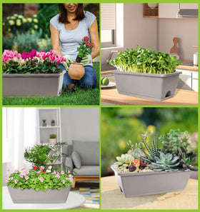 LOCONHA window box planter 7-pack supports flowers, herbs, and compact vegetables.
