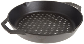 Lodge pre-seasoned round grilling pan on grill for even cooking