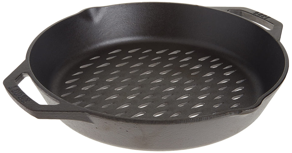 Lodge pre-seasoned round grilling pan on grill for even cooking