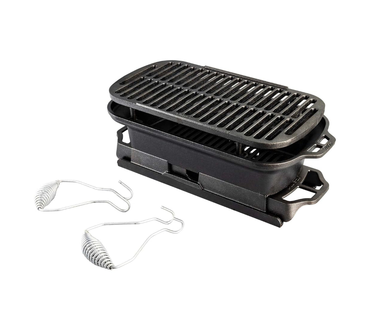 Lodge Sportsman's Pro Grill with removable grate for quick setup and cleanup.