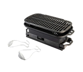 Lodge Sportsman's Pro Grill with removable grate for quick setup and cleanup.