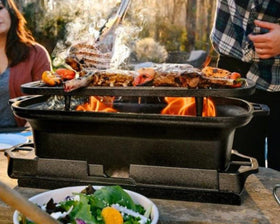 Lodge Sportsman's Pro Grill easy-clean design supports fast post-cook cleanup.