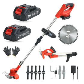 LOFINKU cordless weed wacker angled front view for precise edging and clean lines.