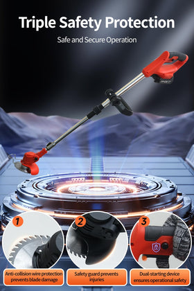 LOFINKU grass trimmer cordless with telescopic pole for adjustable height and reach.