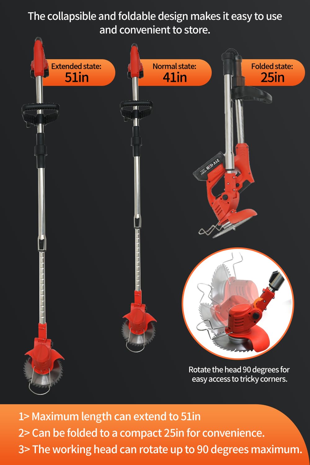 LOFINKU rotating head 0-90 degrees enables access to tight corners.