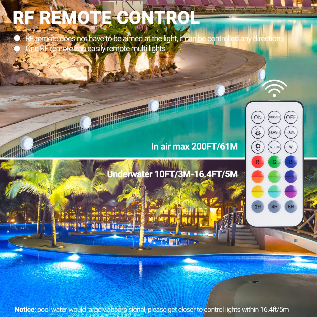 LOFTEK underwater LED light with RF remote for easy control.