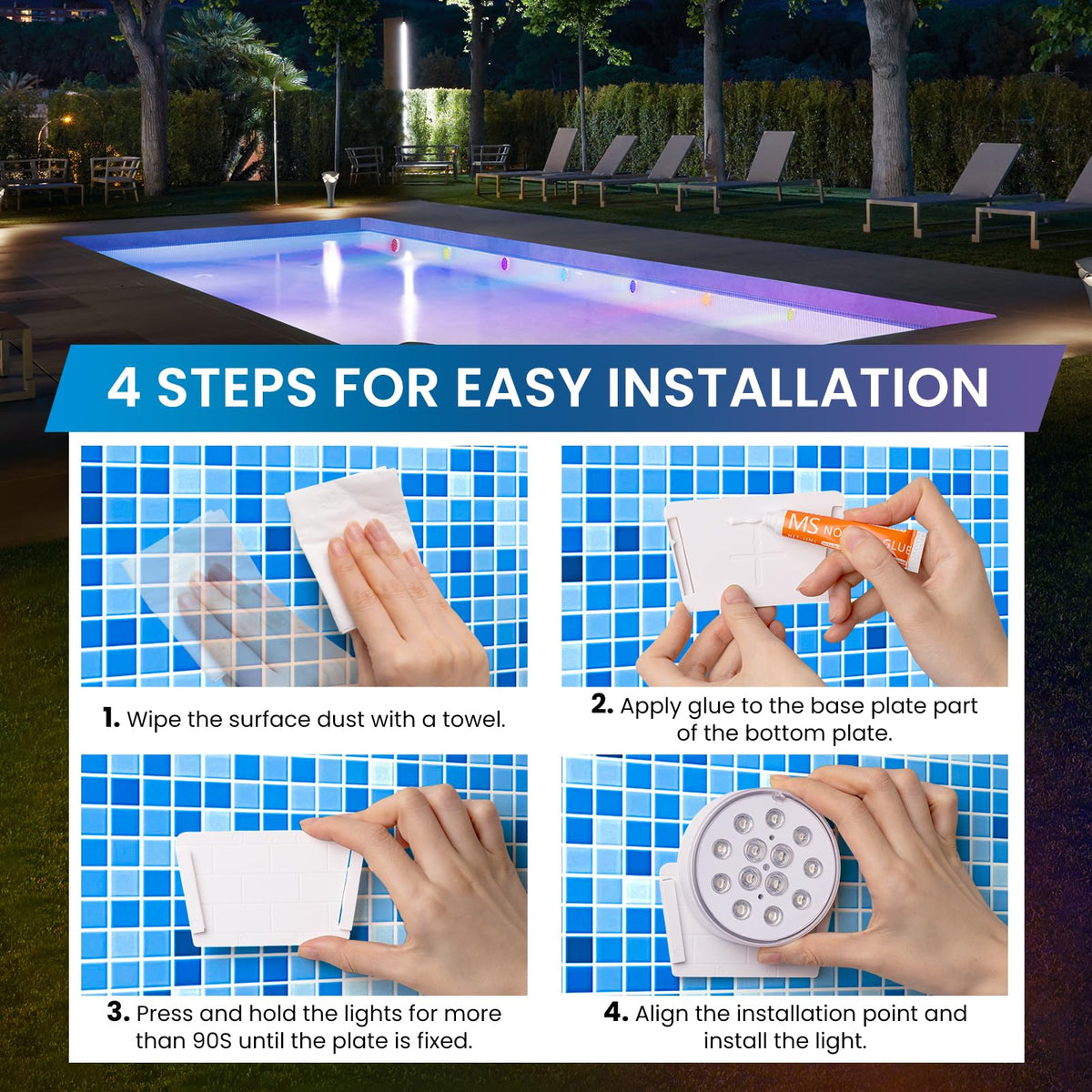 LOFTEK pool light suitable for pools, hot tubs, fountains, vases, and showers