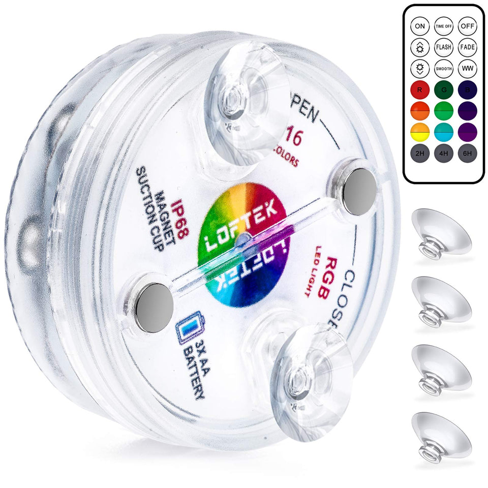 LOFTEK submersible light with pond magnet for colorful decor.