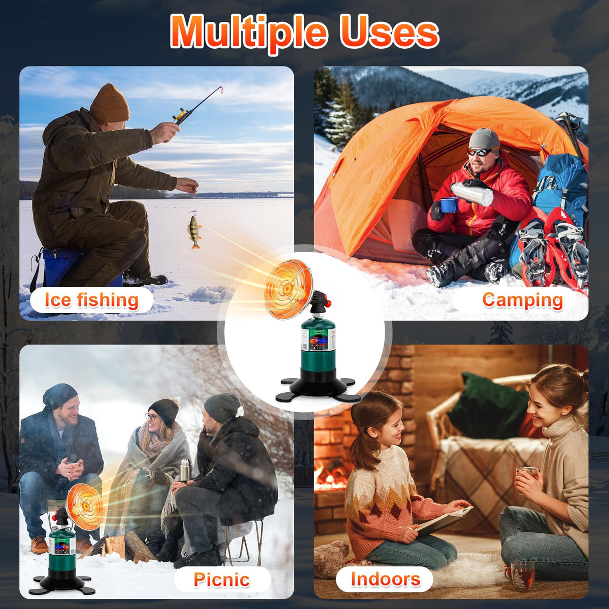 LOFUKI foldable-base heater setup on uneven ground