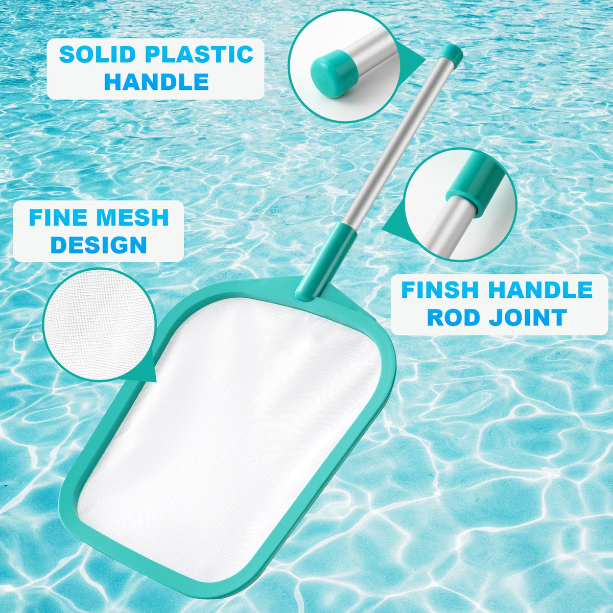 Loiyadn pool skimmer uses aluminum pole for stable, quick cleaning.