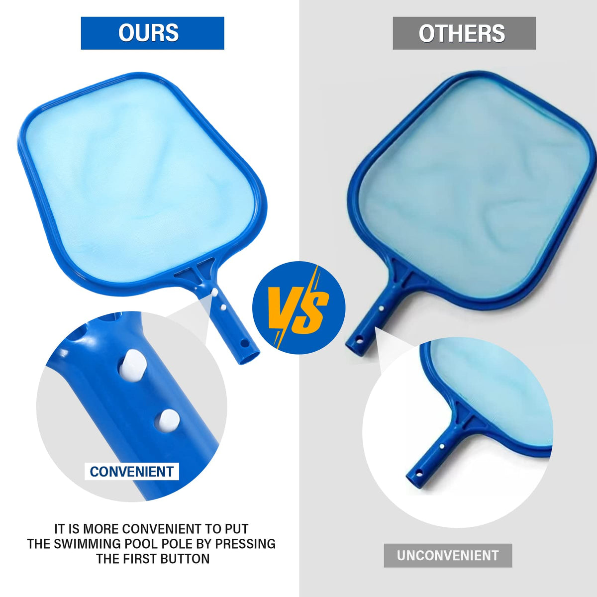 Loiyadn pool skimmer wide front lip facilitates quick debris release.