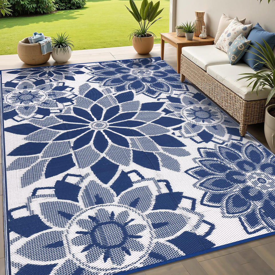 Lokhom outdoor rug 5x8ft on patio provides durable weatherproof coverage.