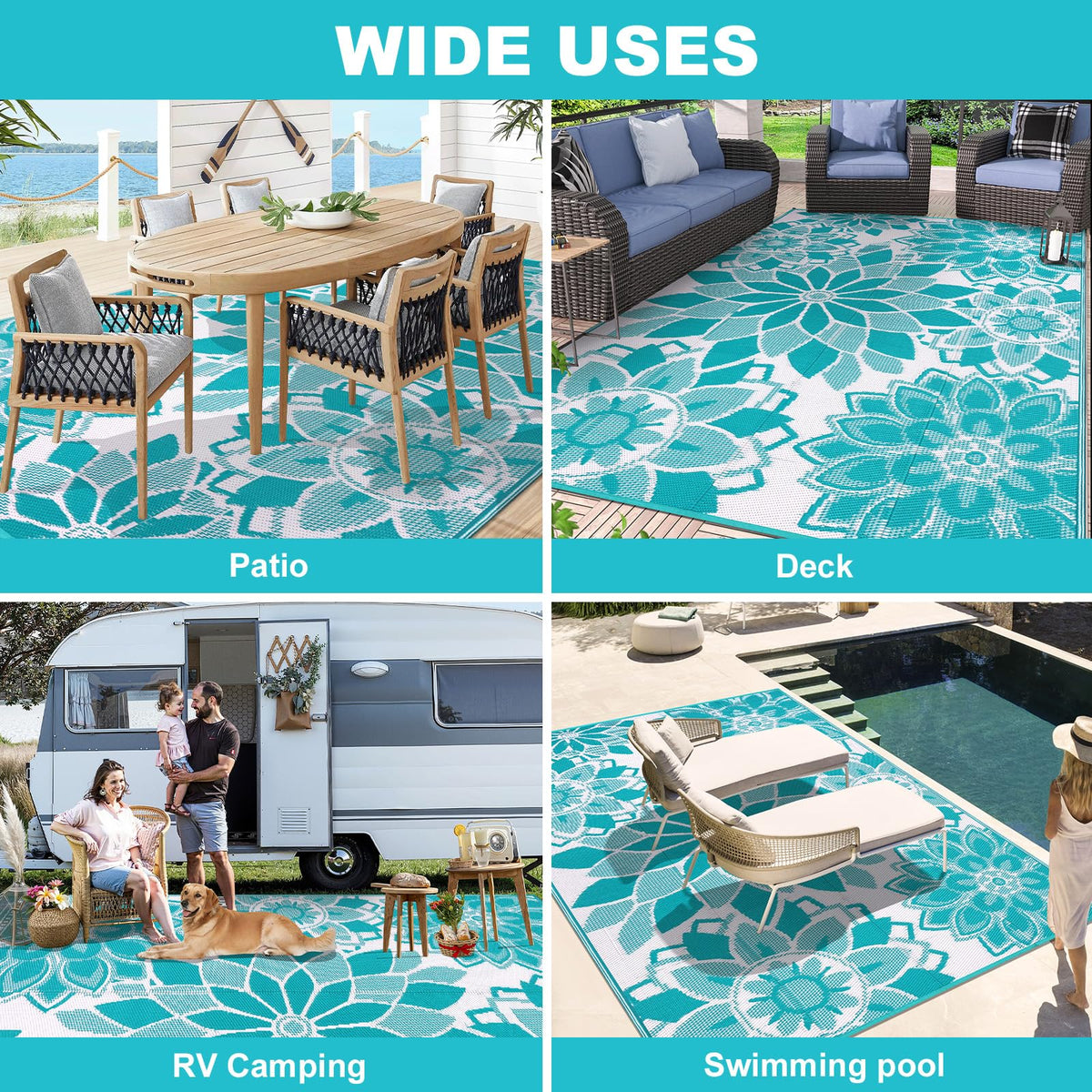 LOKHOM outdoor rug in beach setting demonstrates versatile outdoor use.