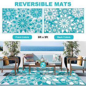 LOKHOM patio deck rug teal and white floral accent for seating areas.