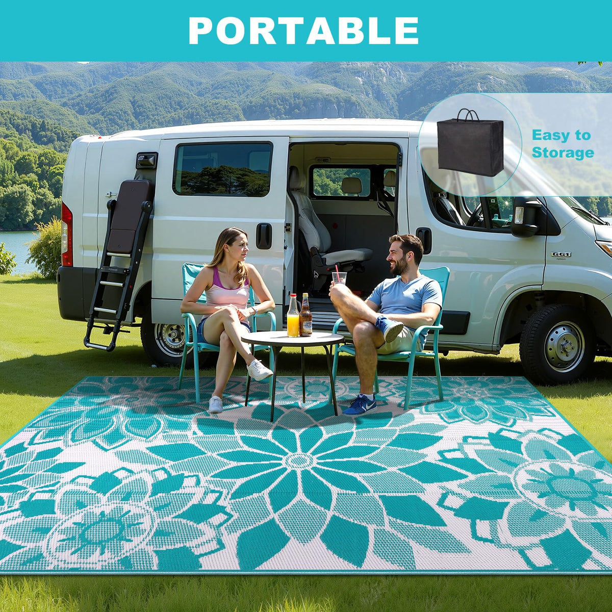 LOKHOM portable camping rug with bag for travel and storage.
