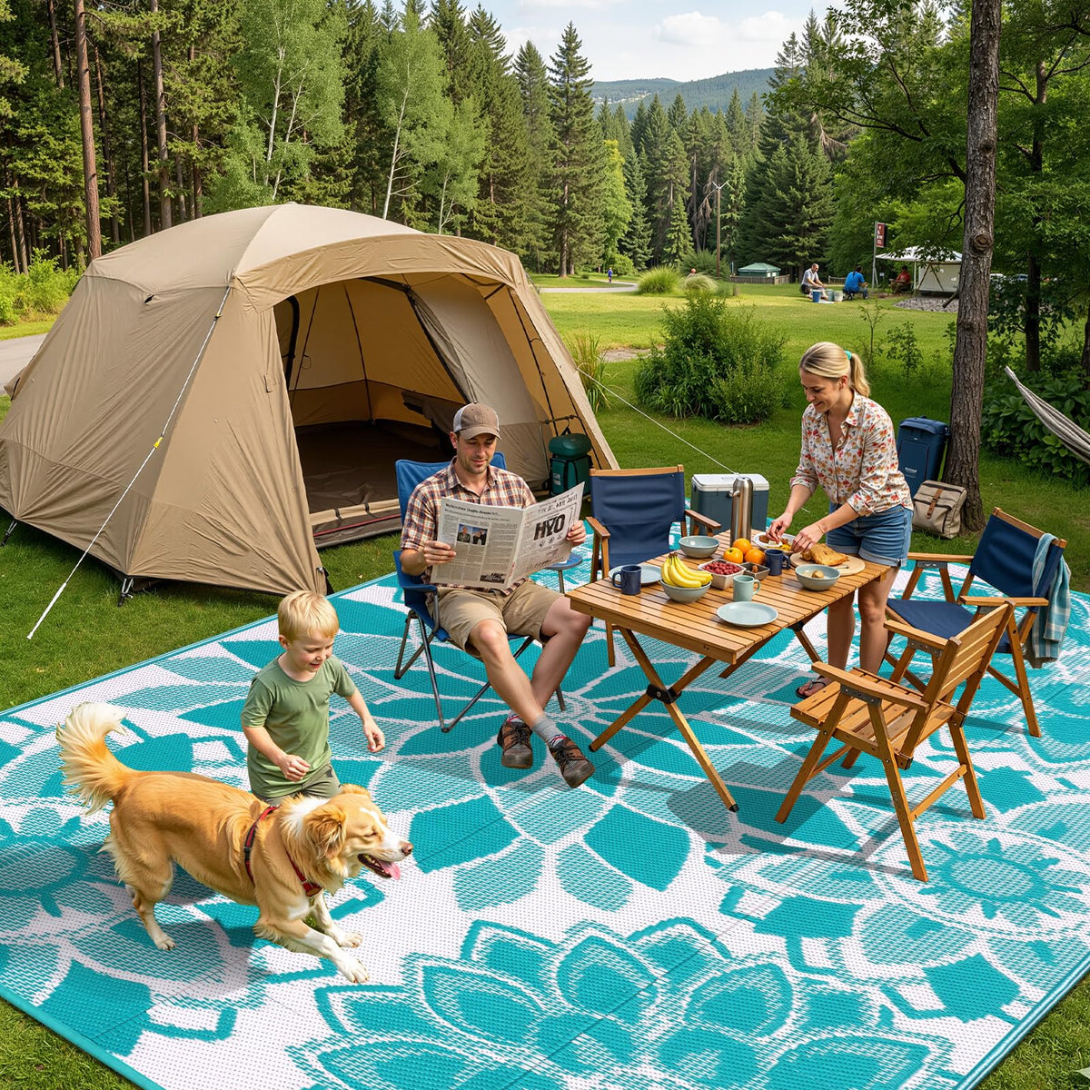 LOKHOM RV mat outdoor camping rug lightweight and easy to transport
