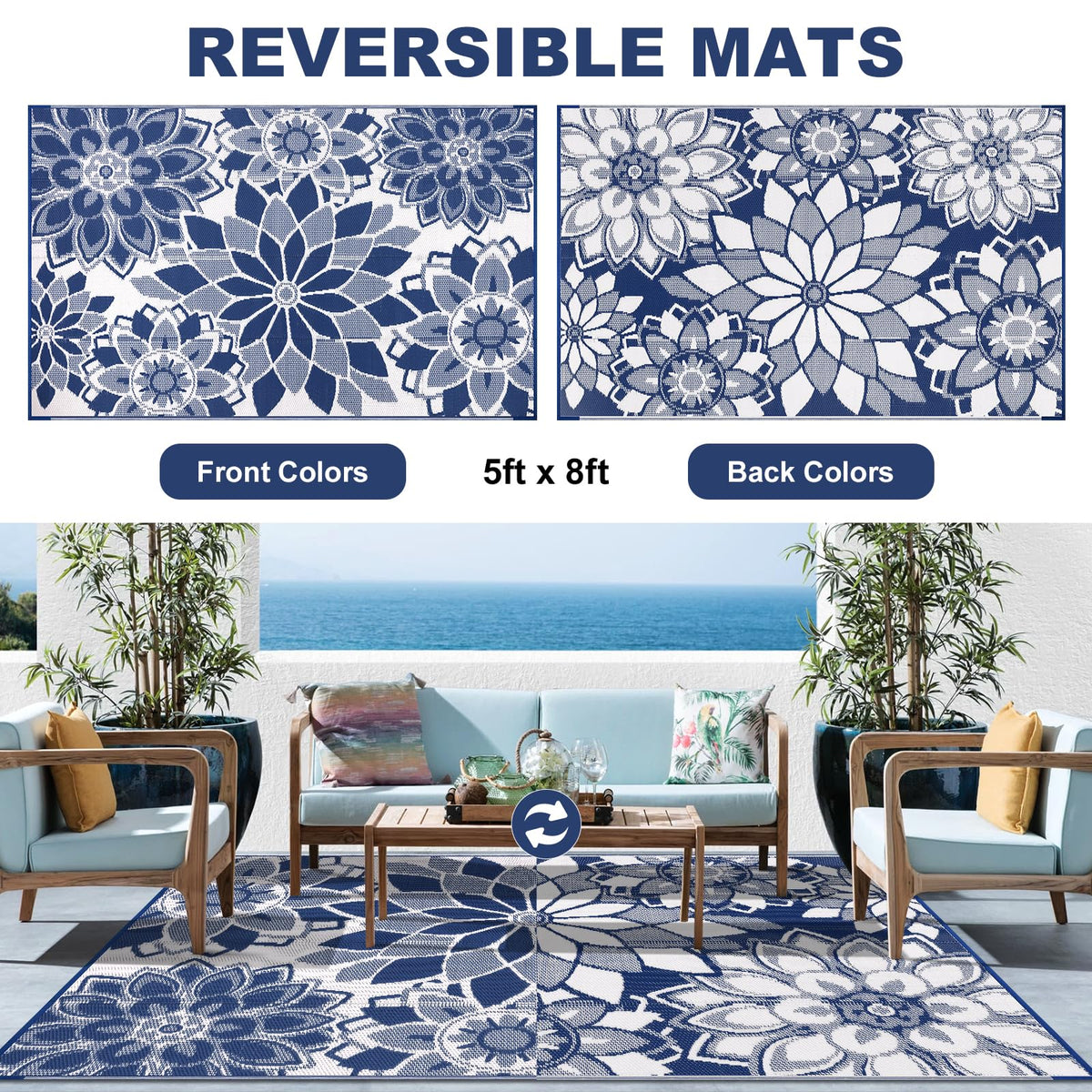 Lokhom UV-resistant rug protects color on sunny patios and decks.