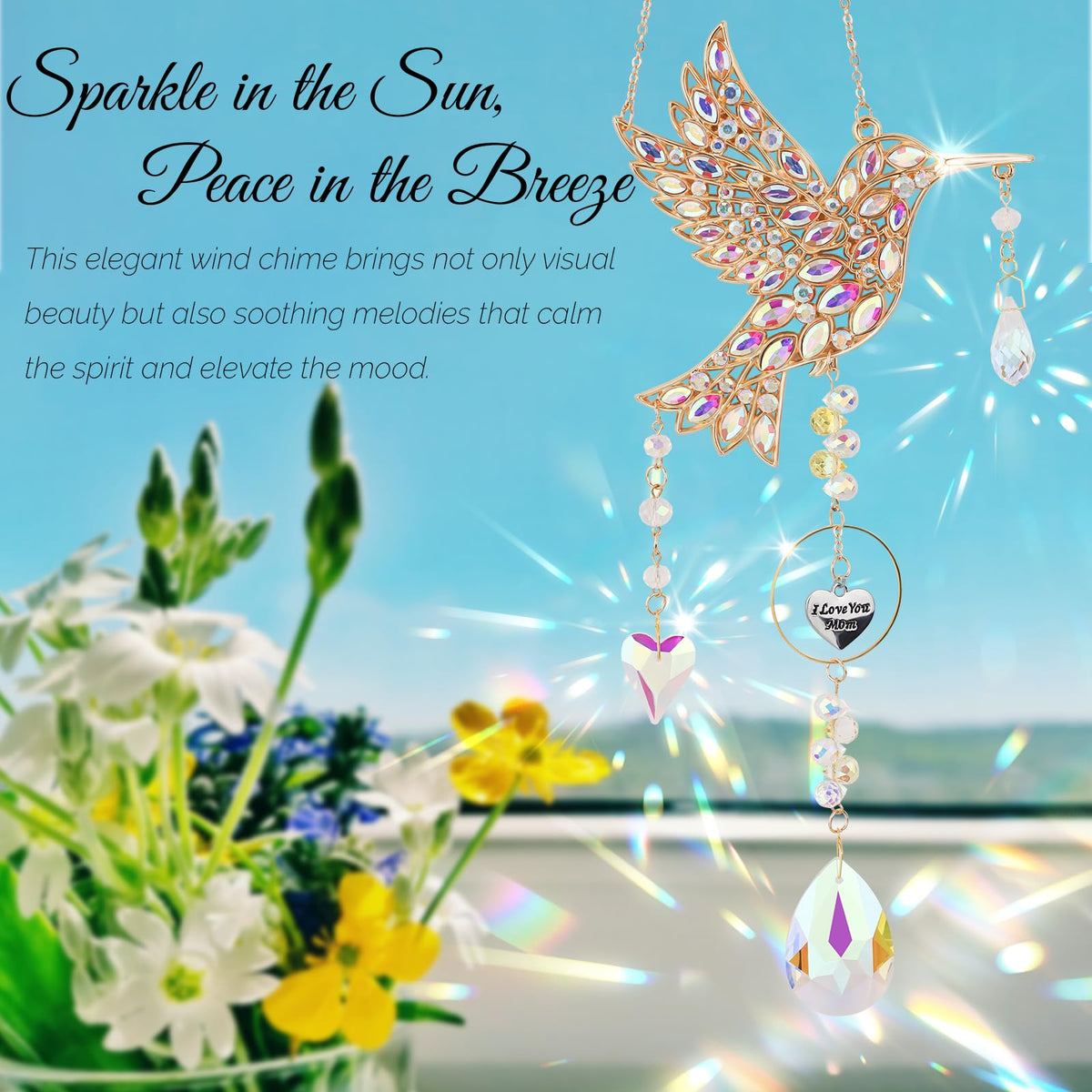 LOKOZ crystal hummingbird decor catches light beautifully.