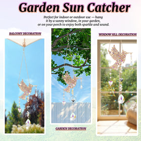 LOKOZ hummingbird sun catcher gold frame beams rainbow hues under sun.