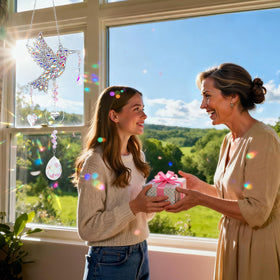 LOKOZ hummingbird pendant suncatcher hanging by a window adds color