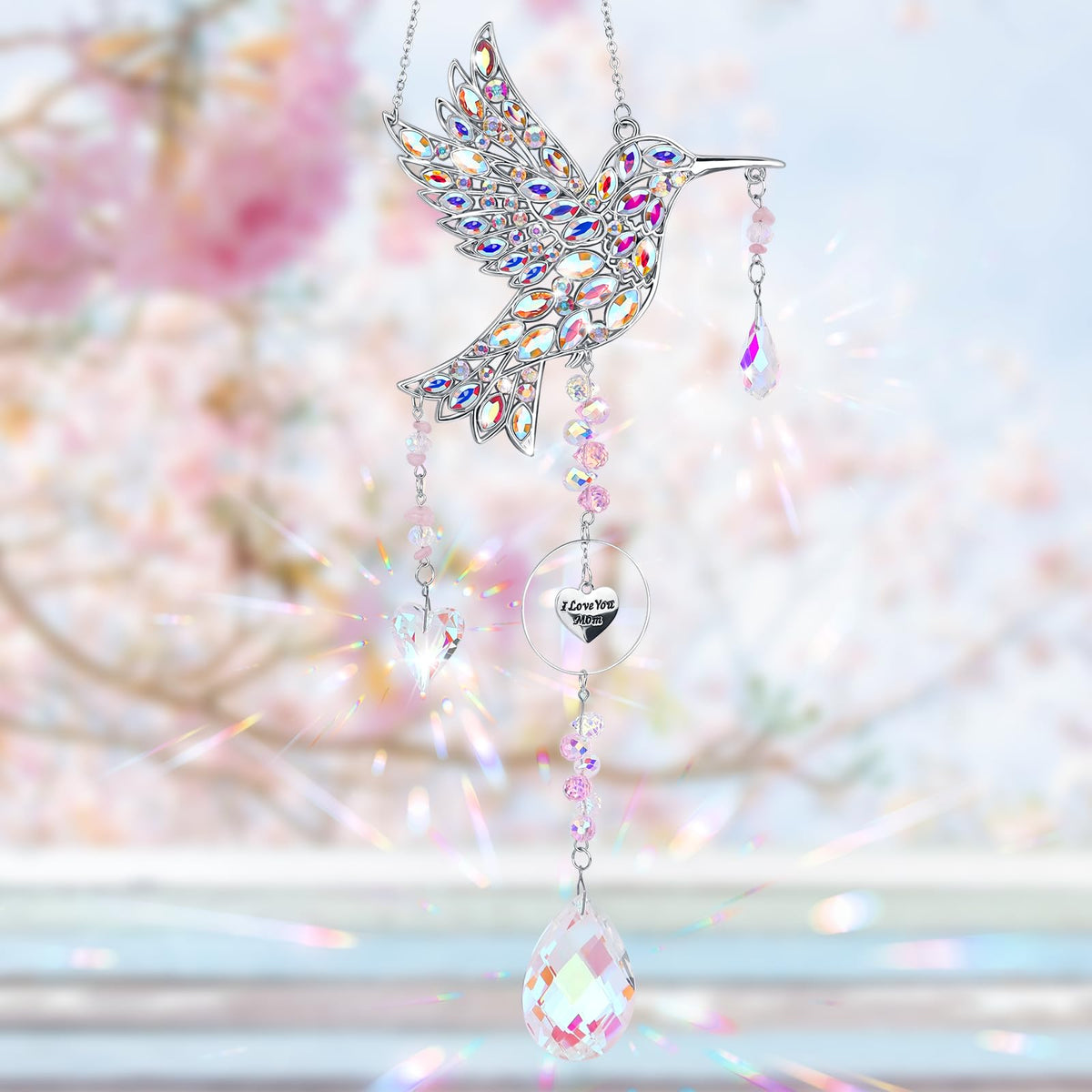 LOKOZ window hanging decor hummingbird suncatcher creates rainbow light