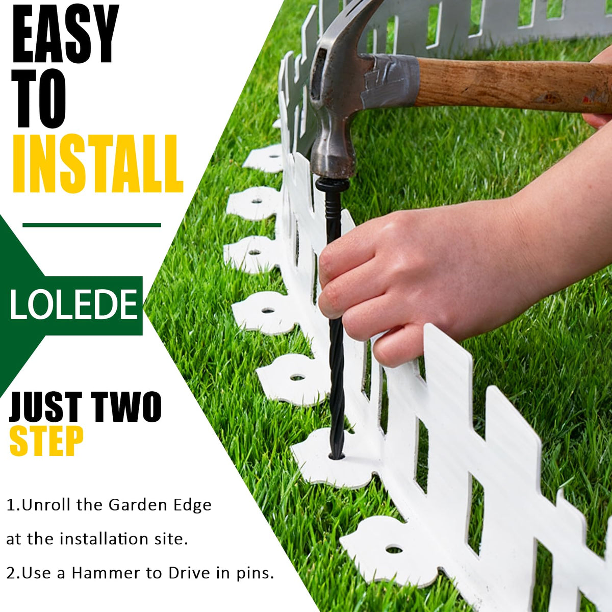 LOLEDE square white edging on a tidy lawn border.