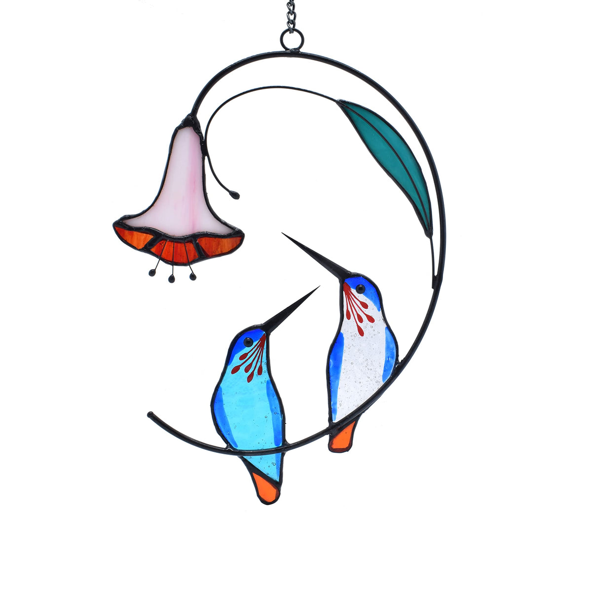 Lolitarcrafts hummingbird blue suncatcher brightens windows with sunlight.
