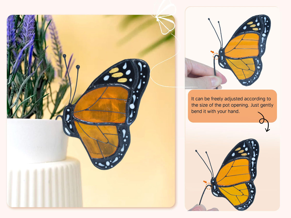 Lolitarcrafts monarch pot plant decor adds whimsy and color to indoor or outdoor pots.