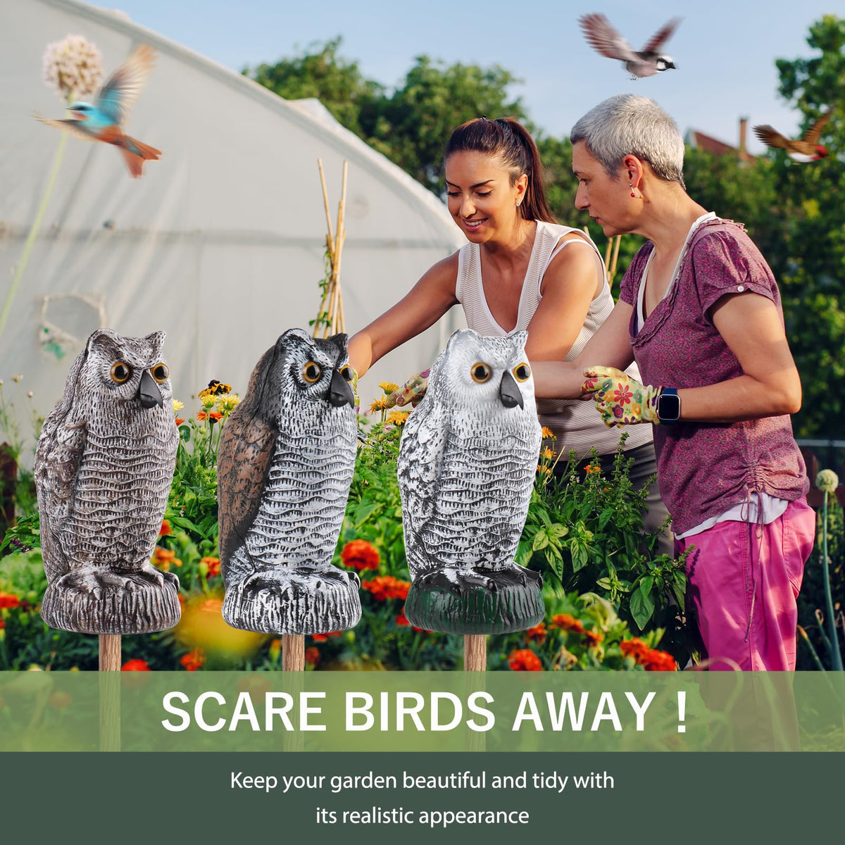 Lomrsiul courtyard owl decor enhances exterior and deters birds