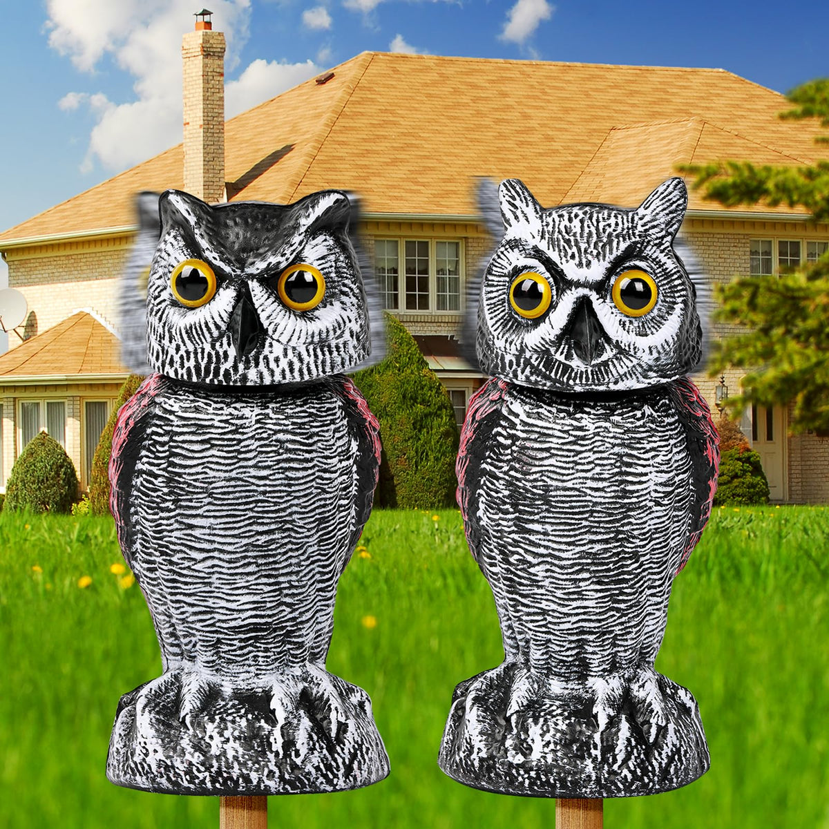 Lomrsiul Owl Decoy with rotating head deters birds in your garden