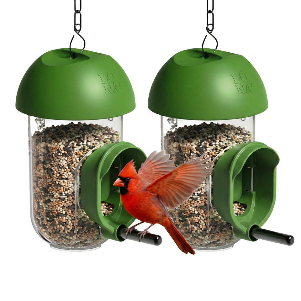 LO NA LOVE NATURE LONA bird feeders 2-pack ready for backyard birdwatching.