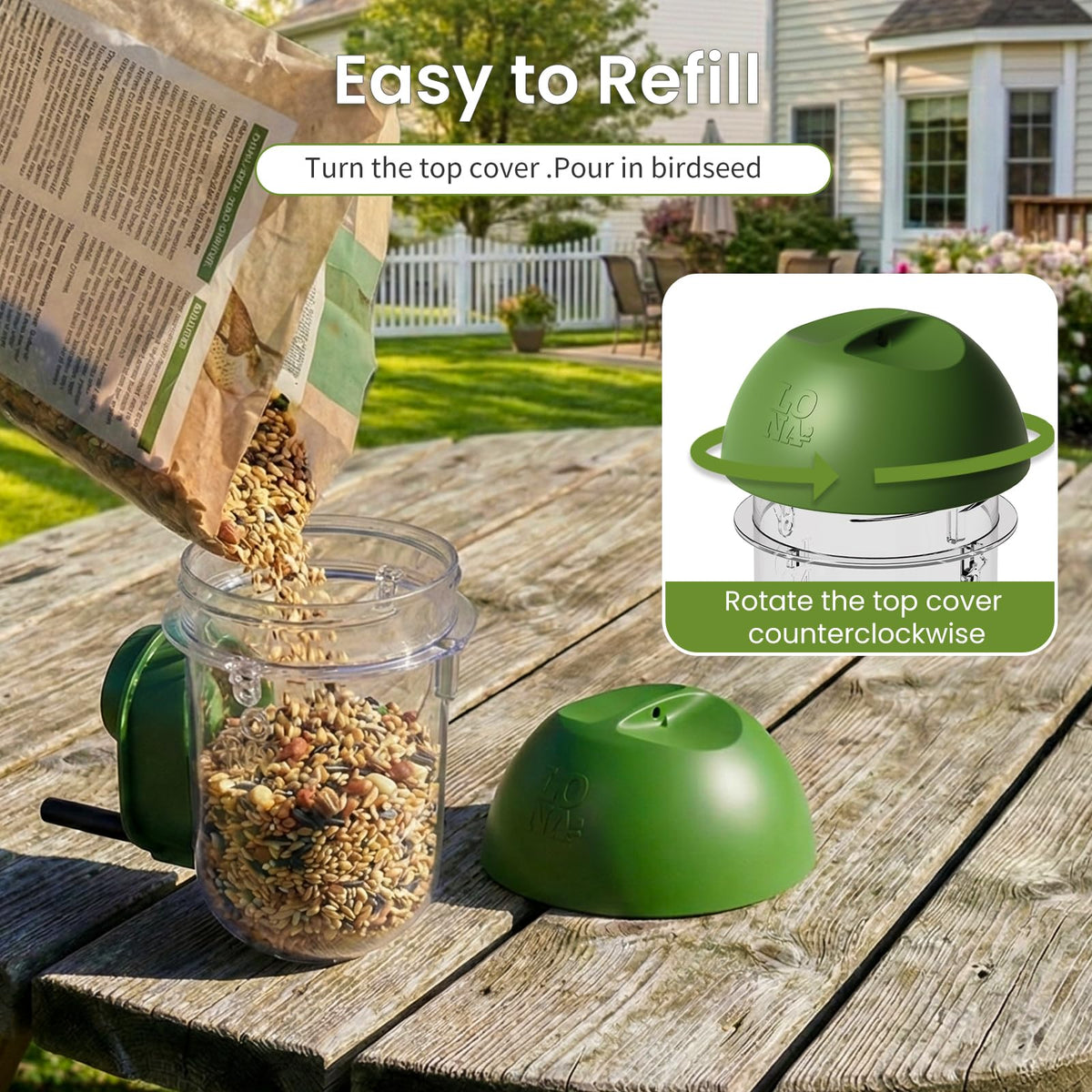 LO NA LOVE NATURE LONA durable perches deter squirrels and guard seeds.
