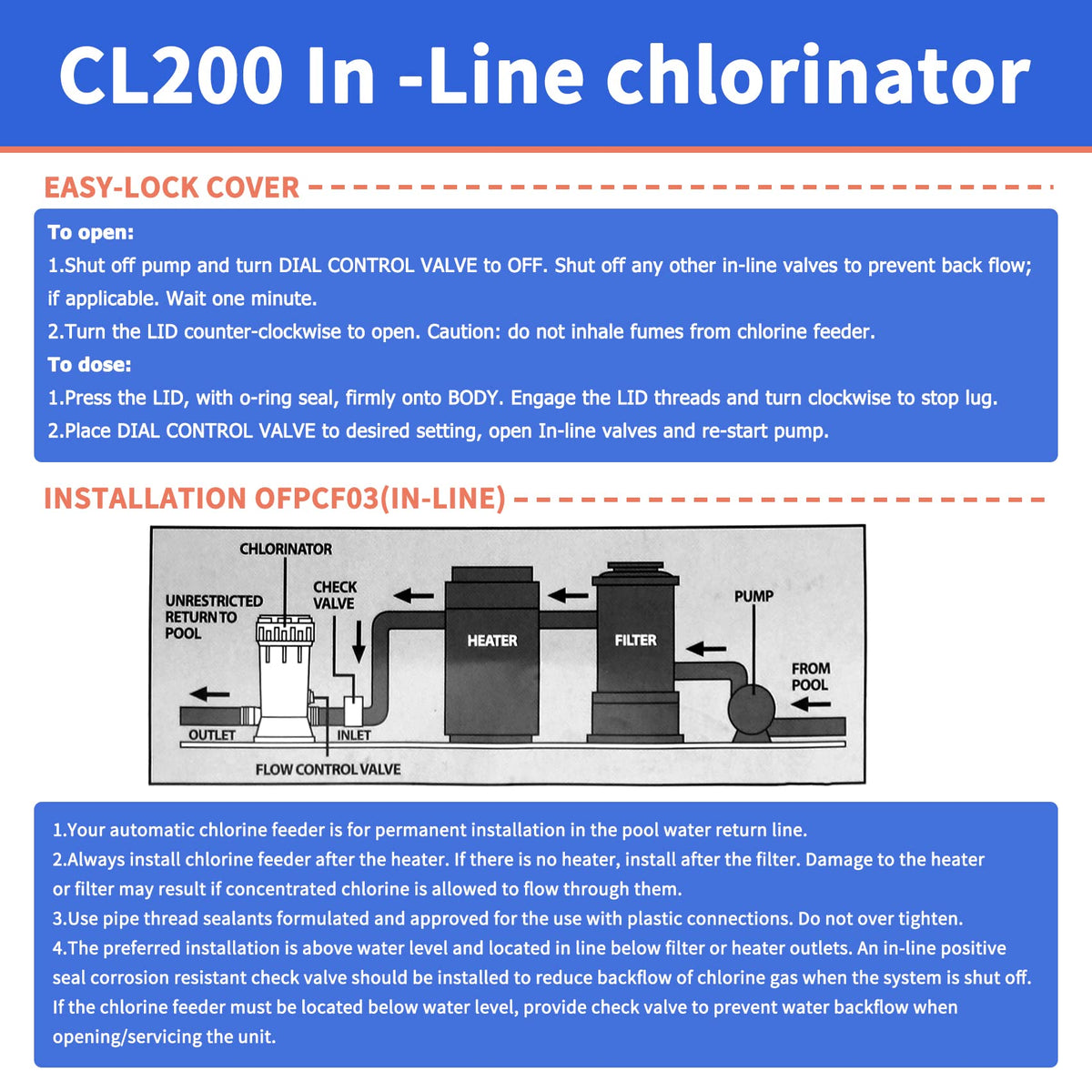 LONGADS CL200 inline chlorinator chlorine tablet dispensing action demonstrating adjustable dissolution rates.