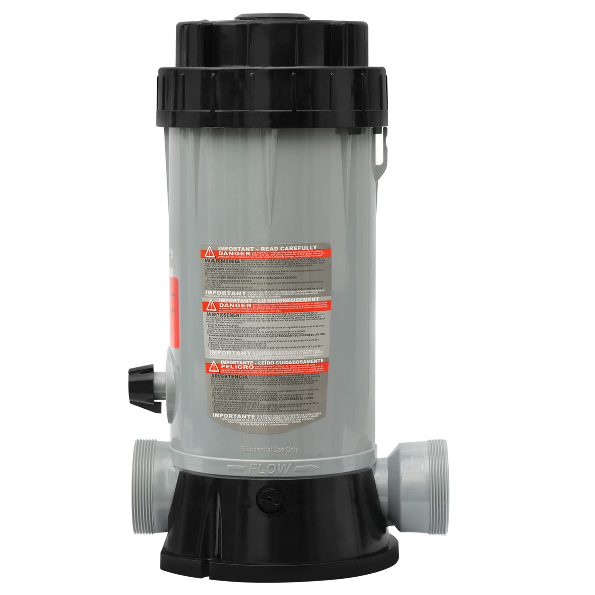 LONGADS CL200 inline chlorinator exterior view; durable ABS construction for long-lasting in-ground pool reliability.