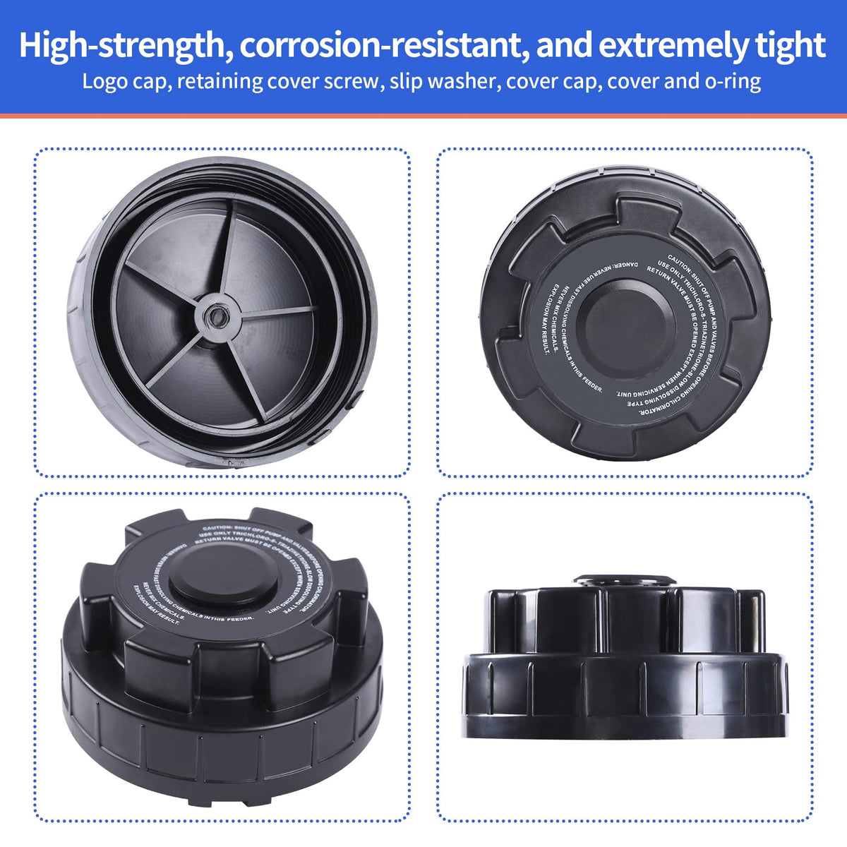 LONGADS CL200 inline chlorinator interior components highlighting corrosion-resistant sealing ring and robust O-rings.