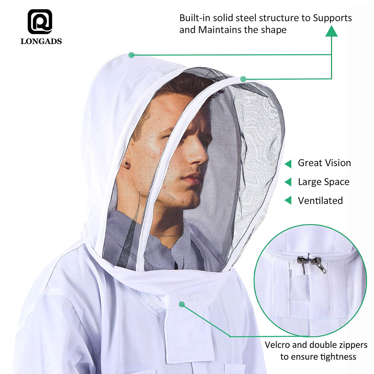 LONGADS detachable veil with tight elastic bands keeps bees out.