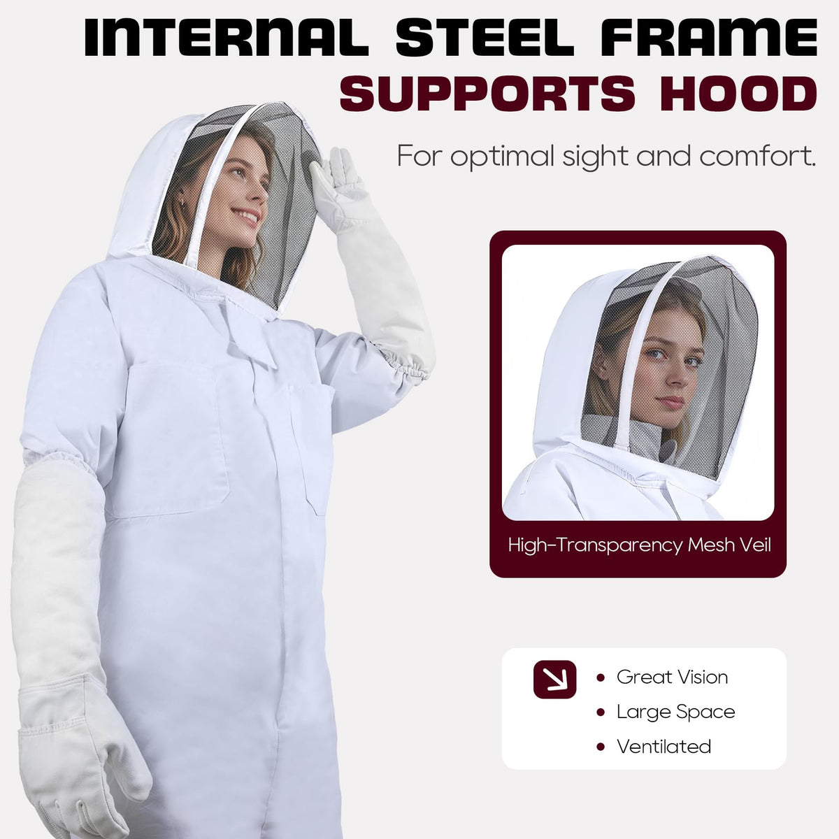 LONGADS detachable veil with mesh provides clear visibility while keeping bees at bay.