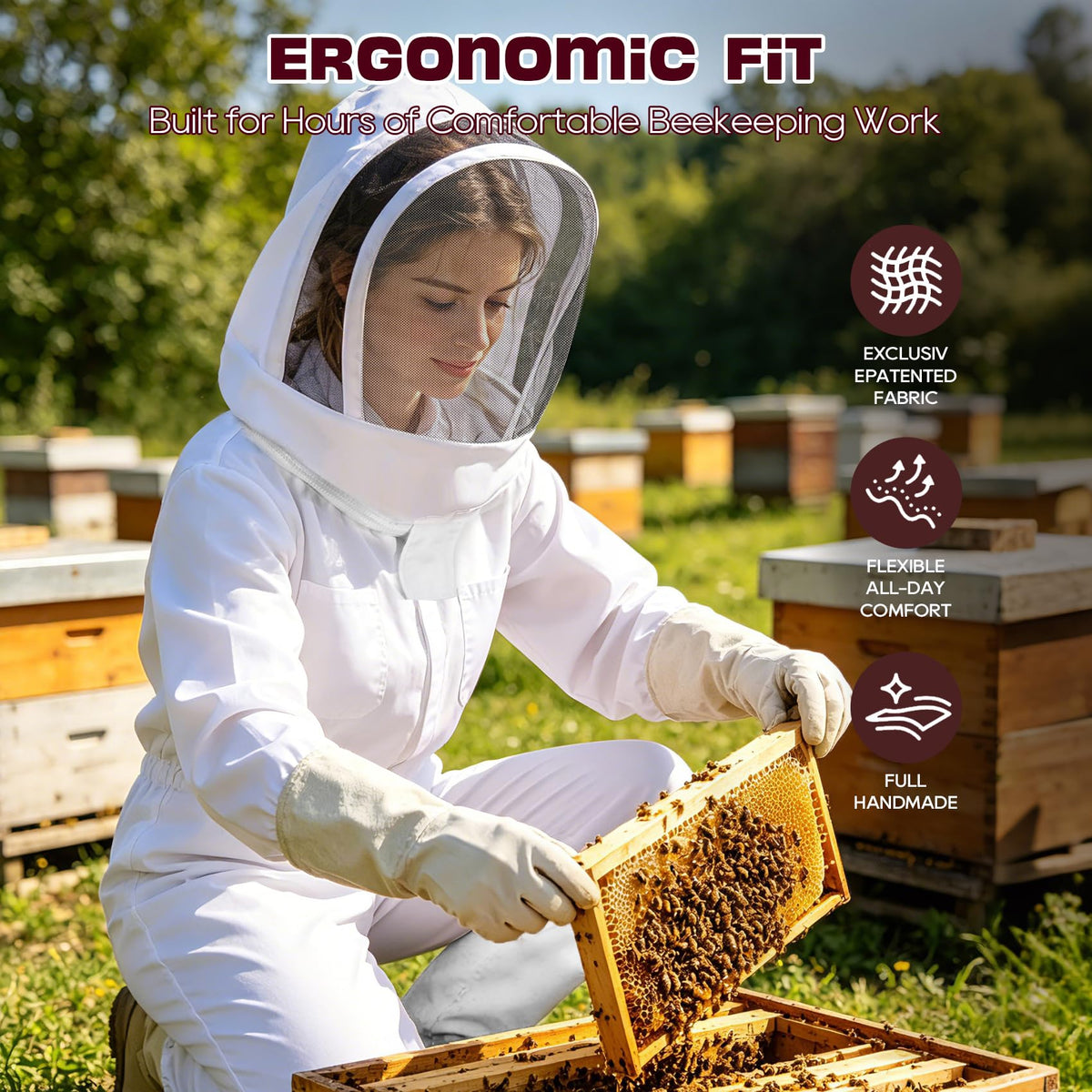 LONGADS durable fabric and reinforced seams provide reliable use in apiaries.