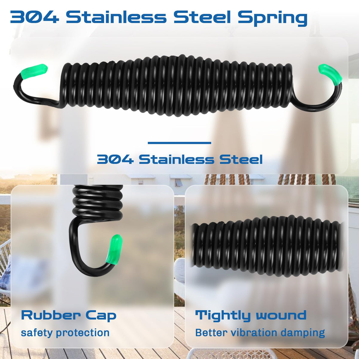 LONGADS rust-resistant coating on springs shown, preventing corrosion in outdoor environments.