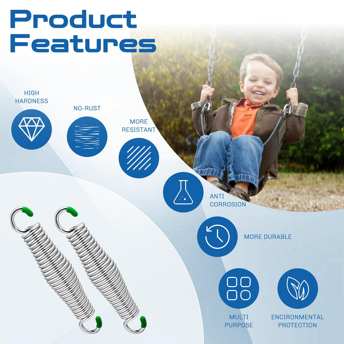 LONGADS rust-resistant springs keep porch swings performing year-round.