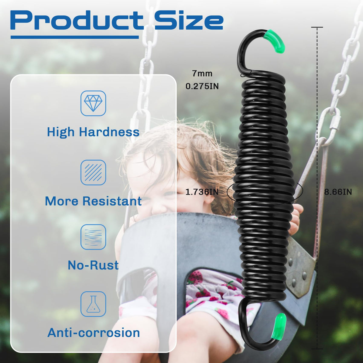 LONGADS stainless steel springs close-up, rust-resistant coating for lasting outdoor use.