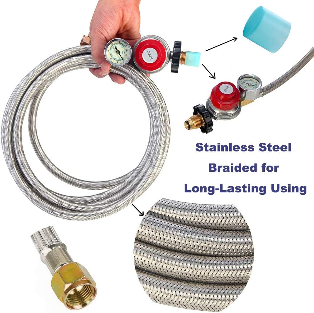 LONGADS stainless steel braided hose offers durable, leak-resistant propane connections.