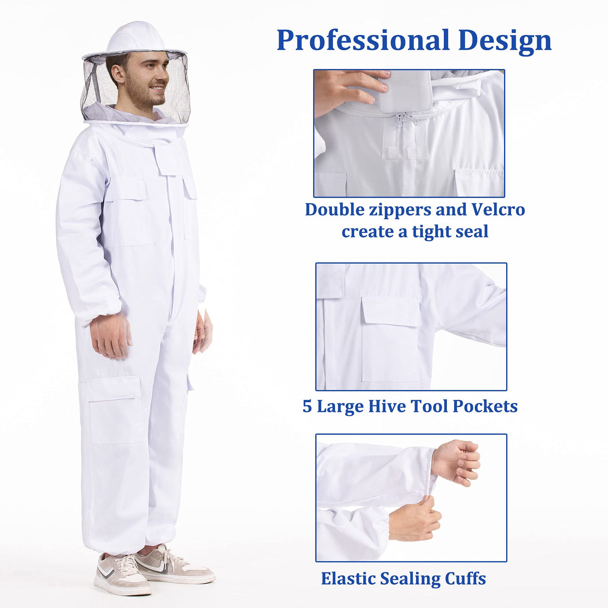 LONGADS sting-proof suit helps reduce exposure during honey harvesting.