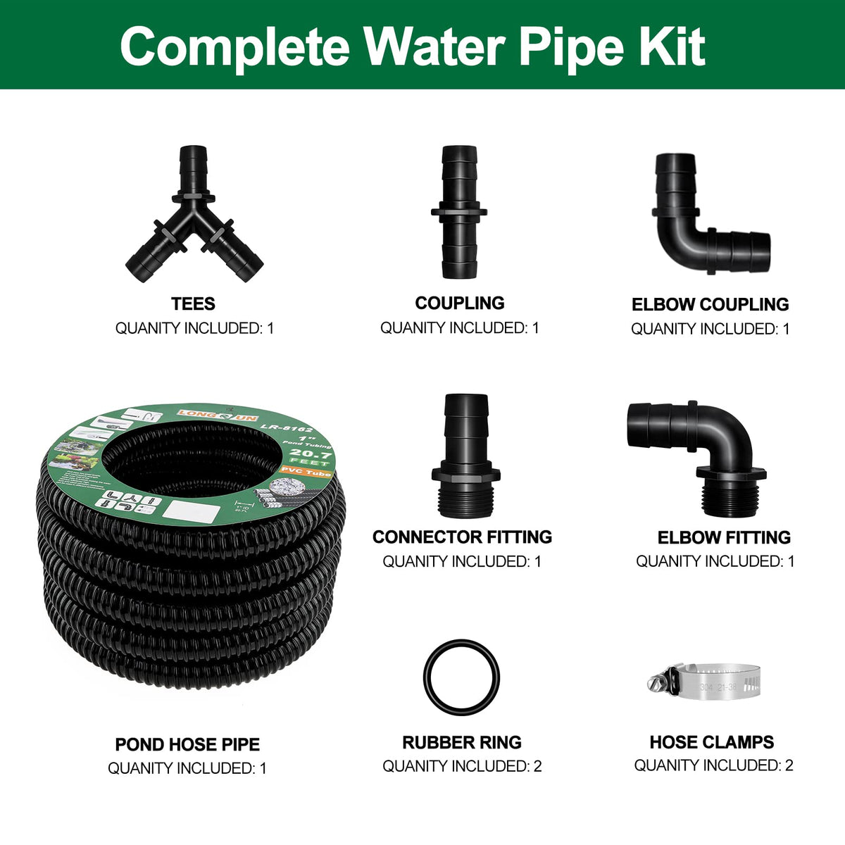 Longrun 1 inch inlet hose with clamps for secure fittings