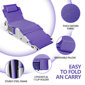 LONGTENW tanning chair 5-level backrest enables customized reclining for sunbathing or reading.