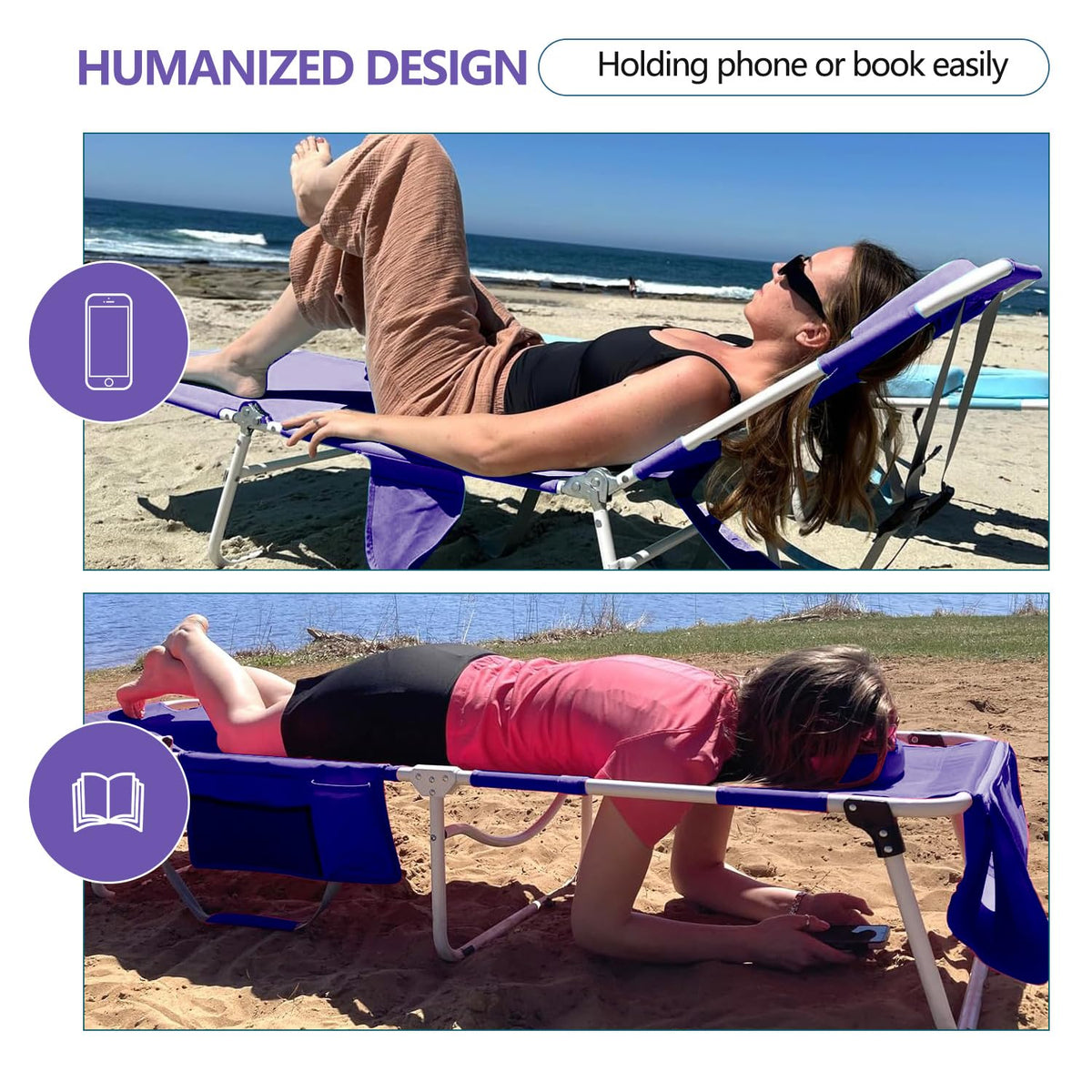 LONGTENW tanning chair adjustable pillow supports head or waist comfortably.
